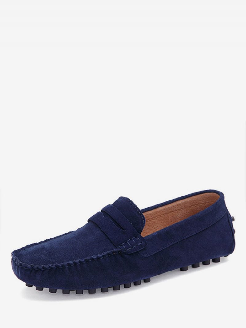 Herren-slipper-schuhe Mit Monk-riemen Und Runder Zehenpartie Aus Wildleder - Blau