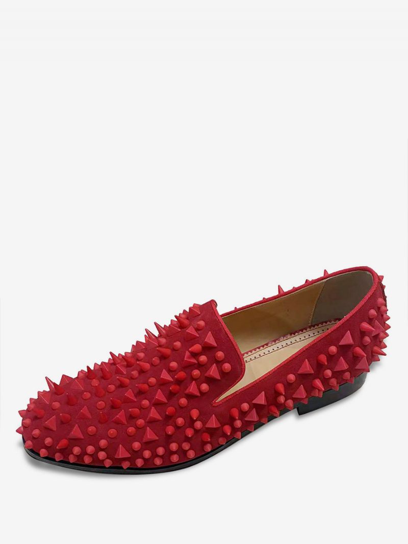 Herren-slipper Schwarz Glänzende Nieten Glitzer Handgefertigte Spike-slipper Runde Zehenpartie Abschlussball Party Hochzeit - Rot