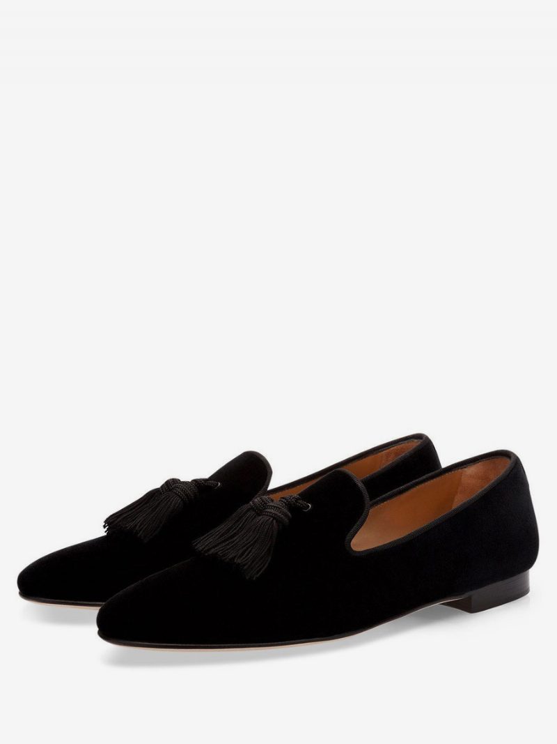 Herrenschuhe Senffarbene Slip-on-quasten-loafer Slipper-loafers-schuhen Für Abschlussball Party Hochzeit - Schwarz