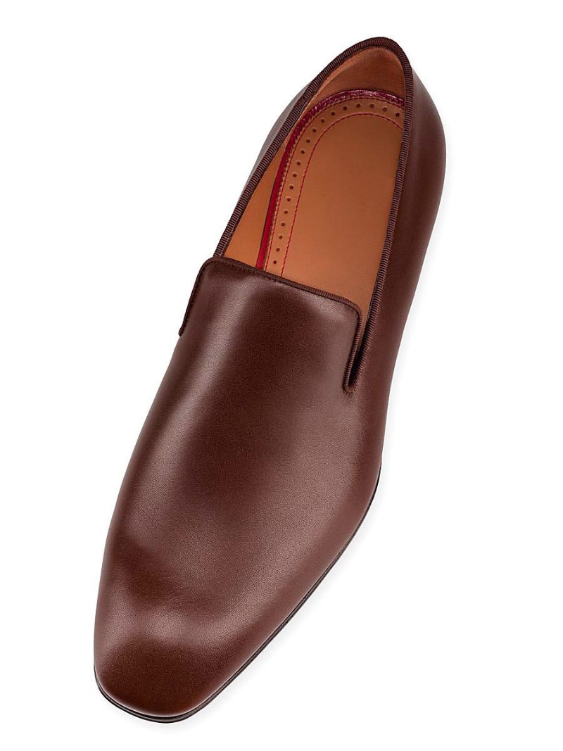 Hochzeitskleid-schuhe Für Herren Runde Zehenpartie Slip-on-schuhe Aus Rindsleder Braune Abschlussballschuhe Partyschuhe - Kaffeebraun