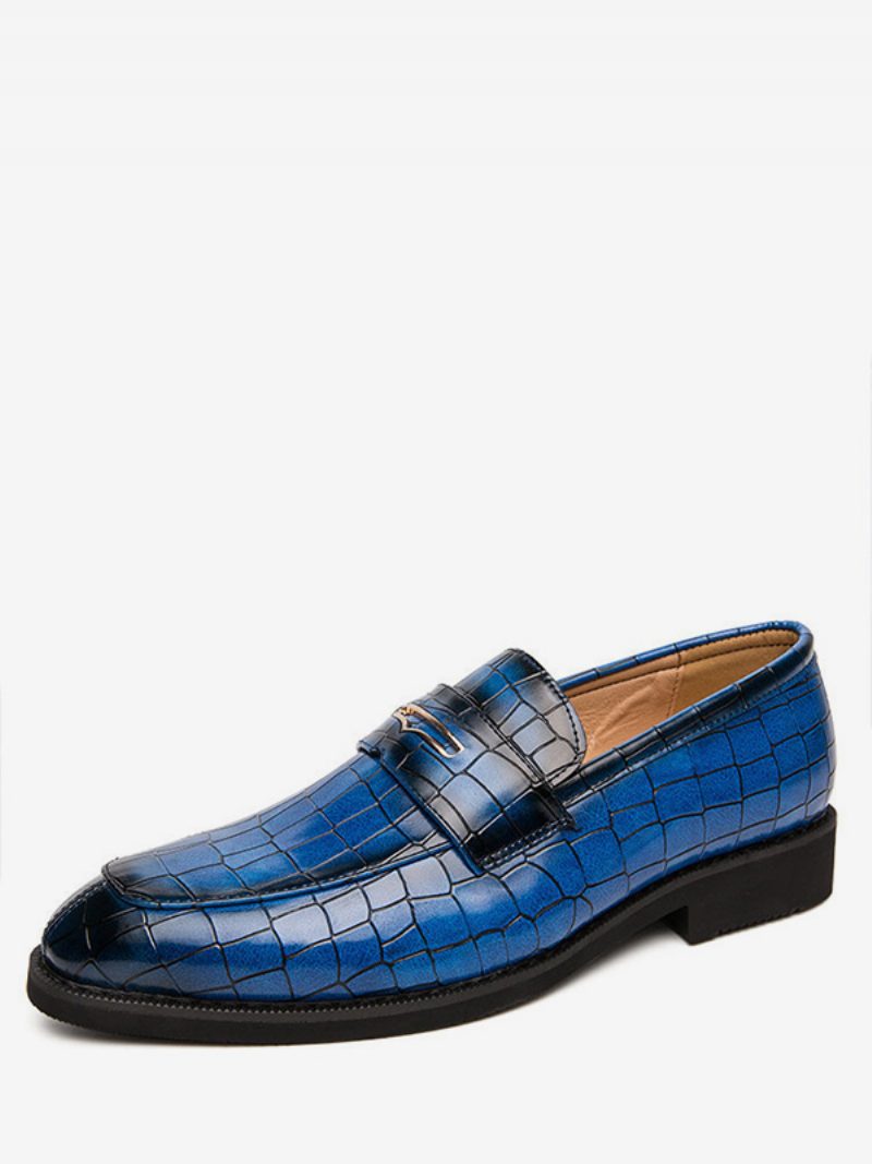 Loafer Für Herren Metalldetails Kunstwerk Runde Zehenpartie Pu-leder - Blau