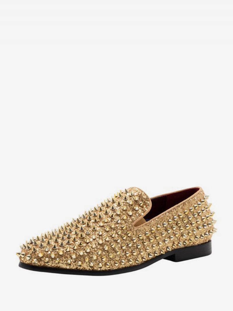 Loafer-schuhe Für Herren Mit Pailletten Glitzer Spikes Nieten Slip-on Abschlussball Party Hochzeit - Gold