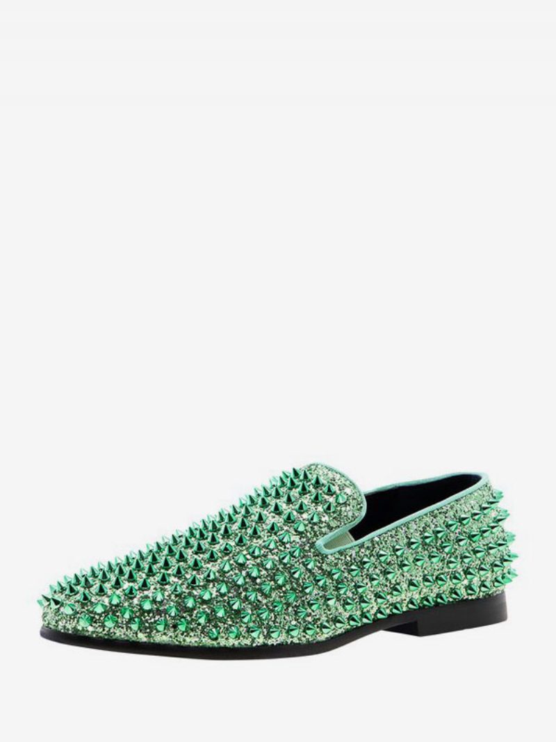 Loafer-schuhe Für Herren Mit Pailletten Glitzer Spikes Nieten Slip-on Abschlussball Party Hochzeit - Hellgrün