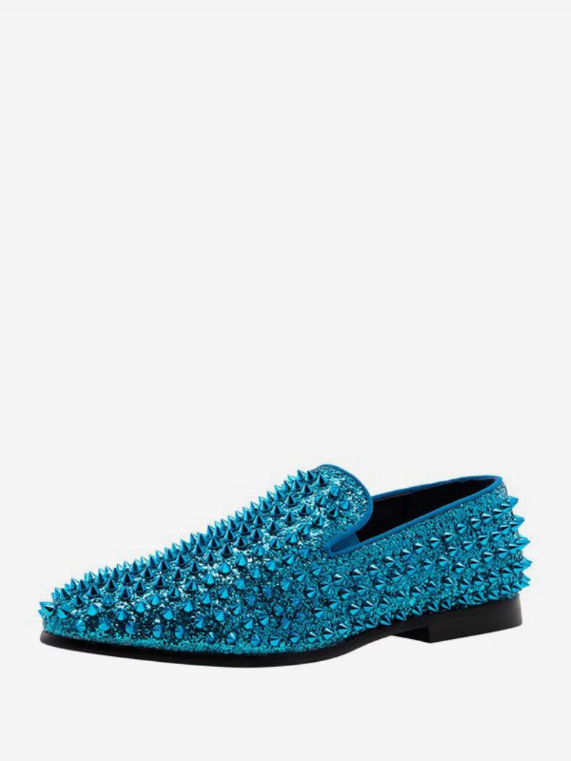 Loafer-schuhe Für Herren Mit Pailletten Glitzer Spikes Nieten Slip-on Abschlussball Party Hochzeit - Blaugrün