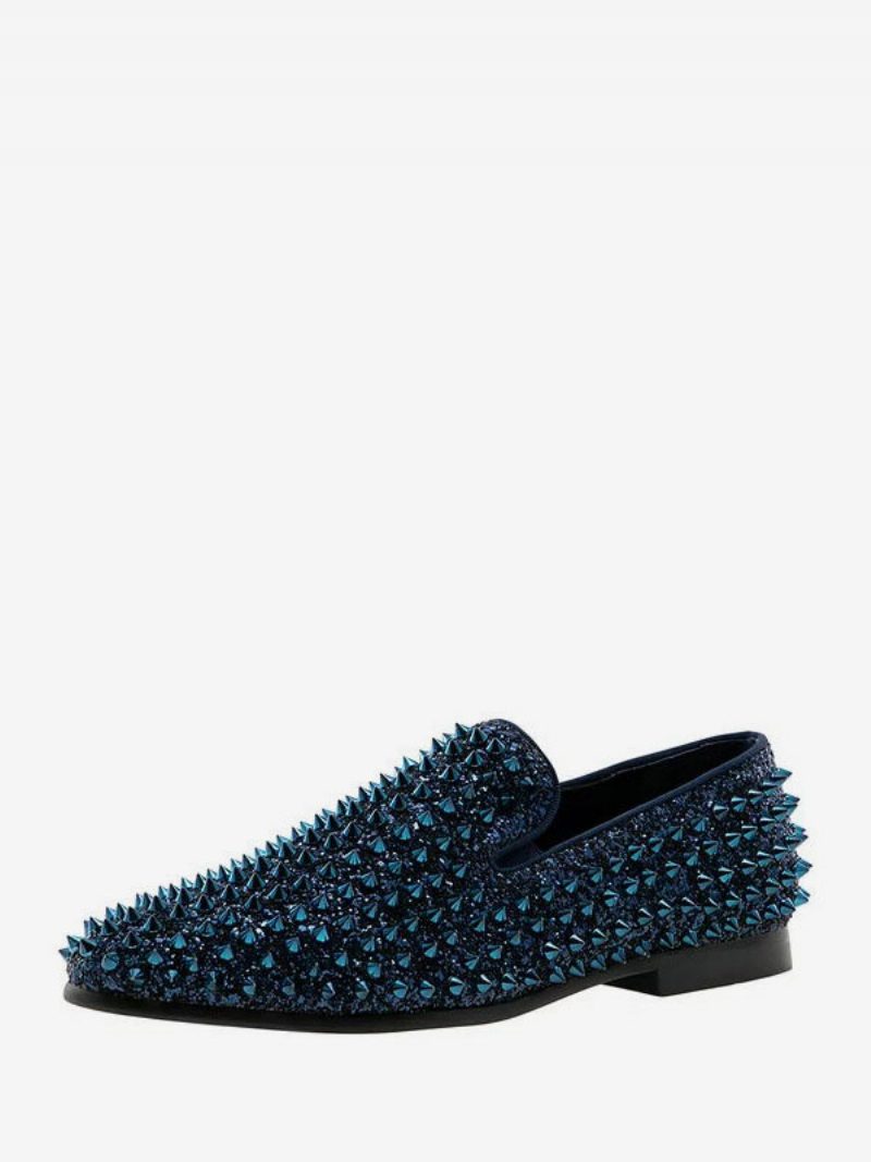 Loafer-schuhe Für Herren Mit Pailletten Glitzer Spikes Nieten Slip-on Abschlussball Party Hochzeit - Dunkles Marineblau