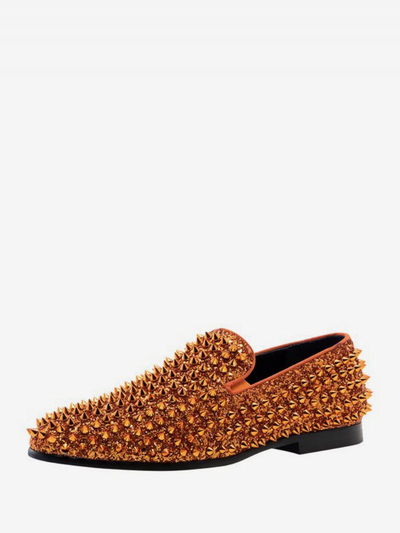 Loafer-schuhe Für Herren Mit Pailletten Glitzer Spikes Nieten Slip-on Abschlussball Party Hochzeit - Haselbraun