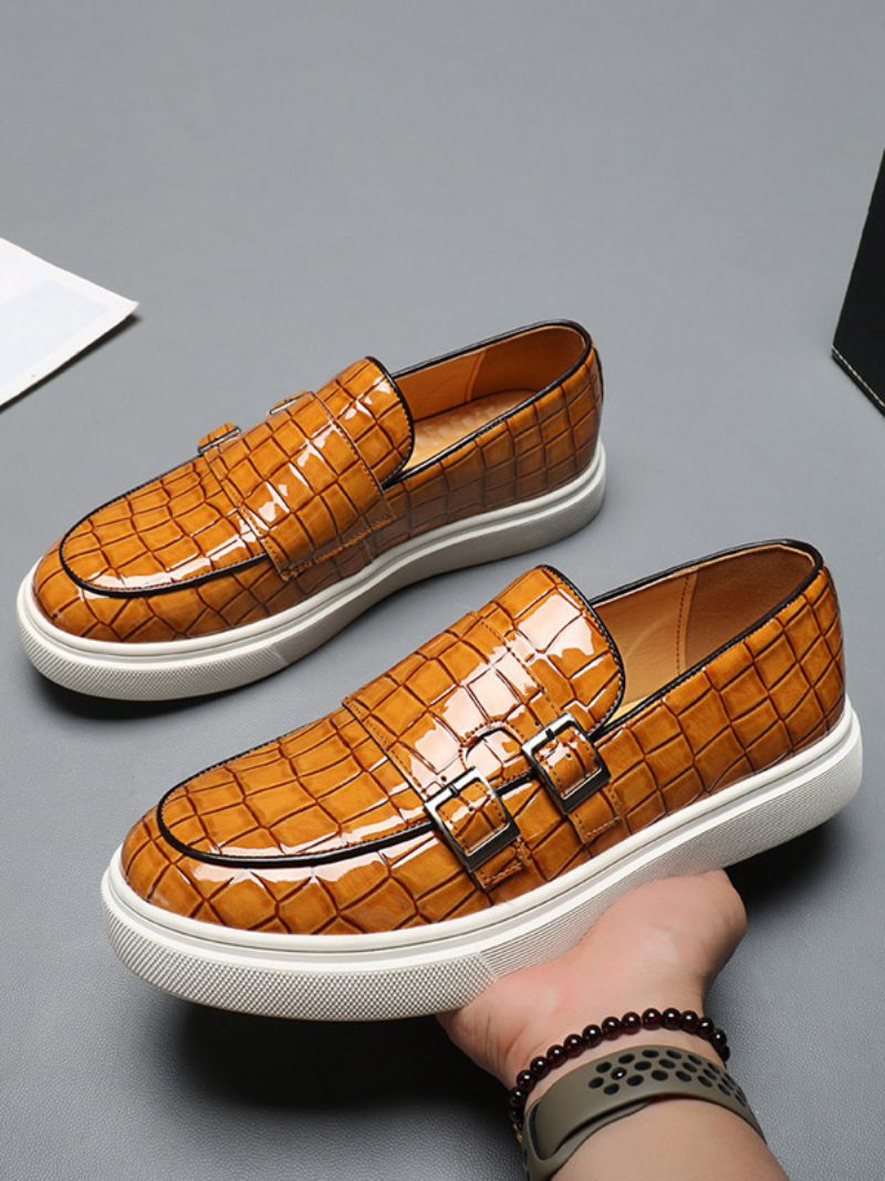 Loafer-schuhe Für Herren Pu-lederriemen Monk-schuhe - Gelb