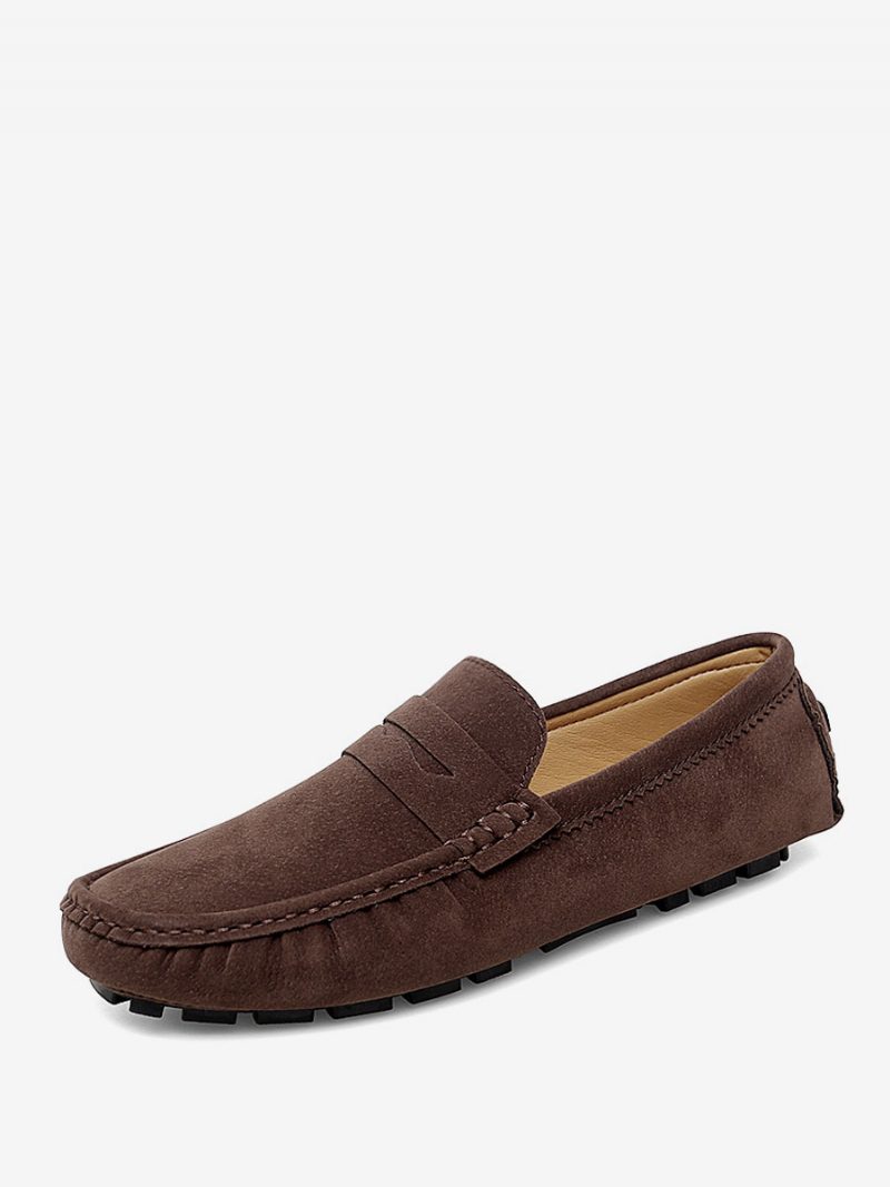 Loafer-schuhe Für Herren Runde Zehen-slip-on-fahrerschuhe - Kaffeebraun