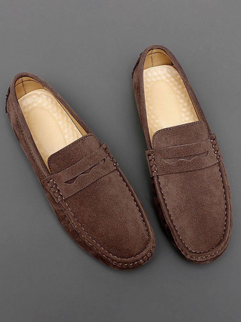 Loafer-schuhe Für Herren Runde Zehen-slip-on-fahrerschuhe - Kaffeebraun