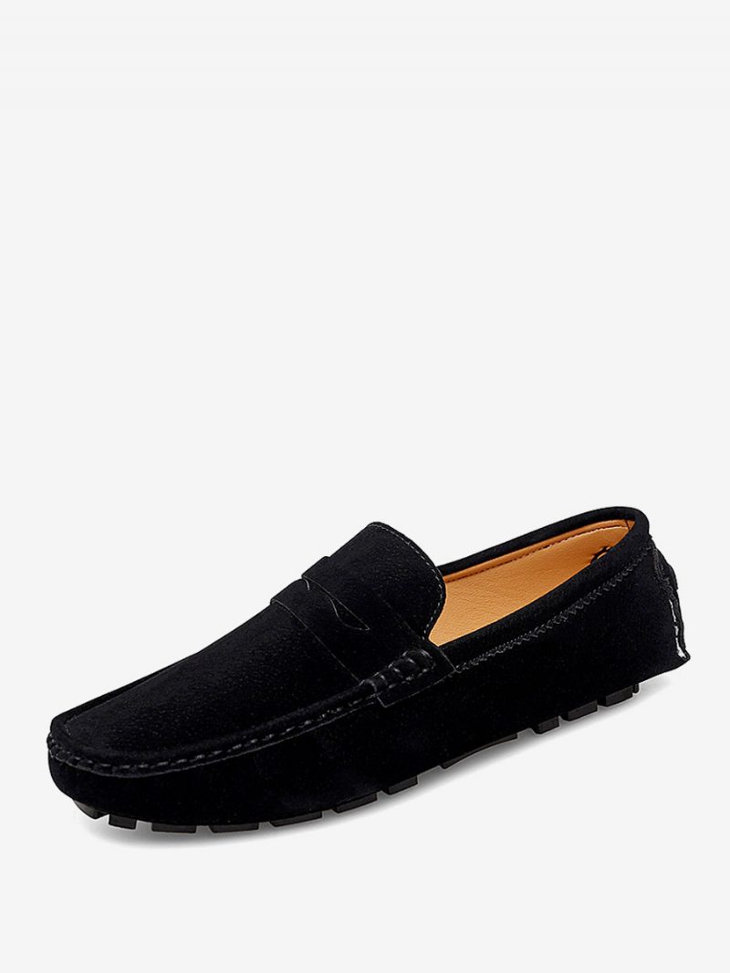 Loafer-schuhe Für Herren Runde Zehen-slip-on-fahrerschuhe - Schwarz