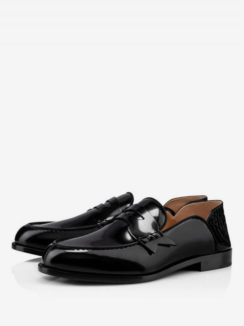 Loafer-schuhe Für Herren Slip-on-schuhe Mit Metalldetails Kunstwerk Runde Zehenpartie Lackleder Abschlussball Party Hochzeit - Schwarz