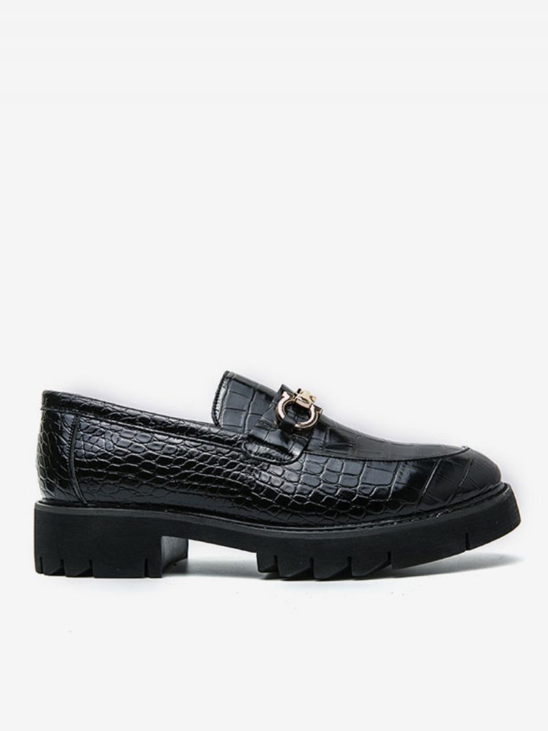 Loafer-schuhe Für Herren Zum Hineinschlüpfen Metalldetails Schlangenmuster Runde Zehenpartie Pu-leder - Schwarz