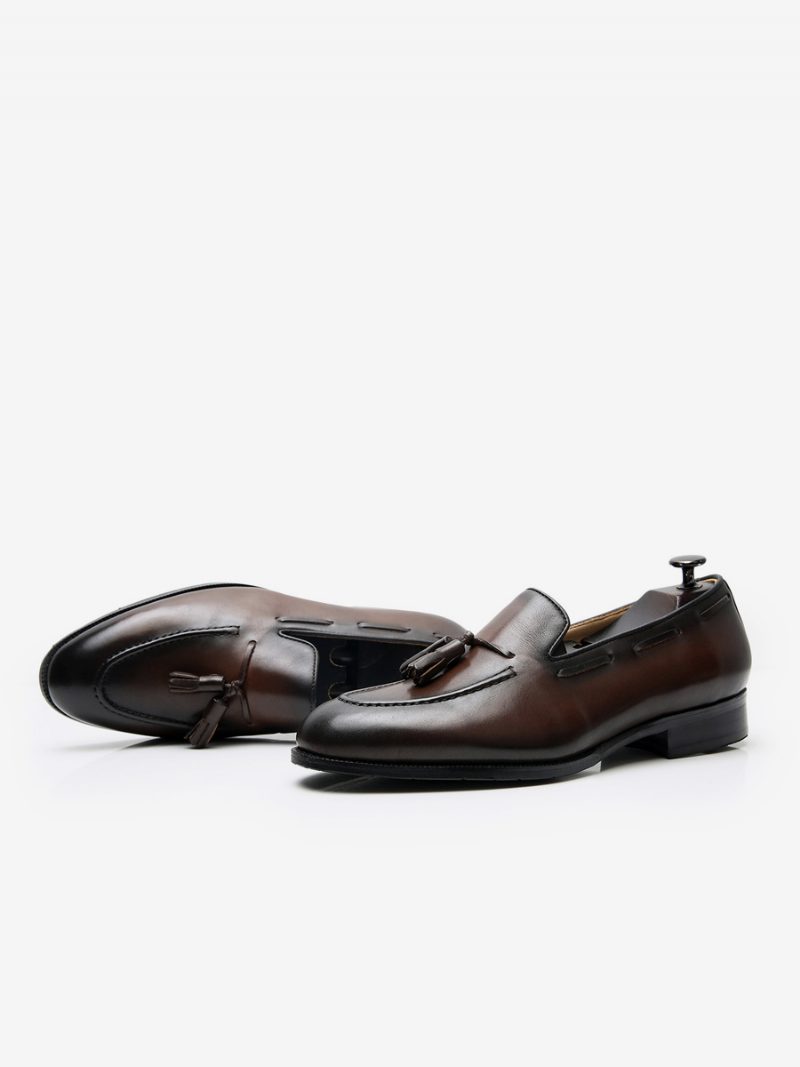 Mne's Loafers Für Herren Rindsleder Slip-on-schuhe Mit Quaste Abschlussball Und Hochzeit - Kaffeebraun