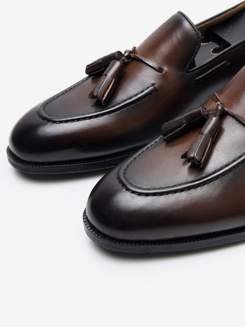 Mne's Loafers Für Herren Rindsleder Slip-on-schuhe Mit Quaste Abschlussball Und Hochzeit - Kaffeebraun