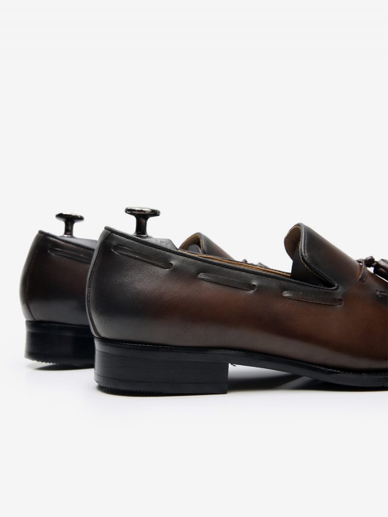 Mne's Loafers Für Herren Rindsleder Slip-on-schuhe Mit Quaste Abschlussball Und Hochzeit - Kaffeebraun