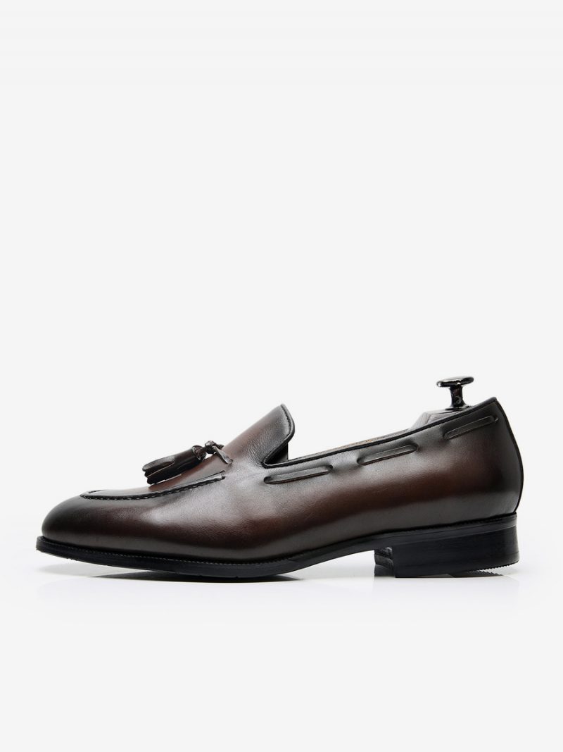 Mne's Loafers Für Herren Rindsleder Slip-on-schuhe Mit Quaste Abschlussball Und Hochzeit - Kaffeebraun