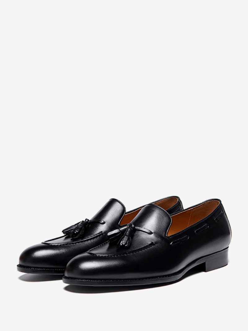 Mne's Loafers Für Herren Rindsleder Slip-on-schuhe Mit Quaste Abschlussball Und Hochzeit - Schwarz