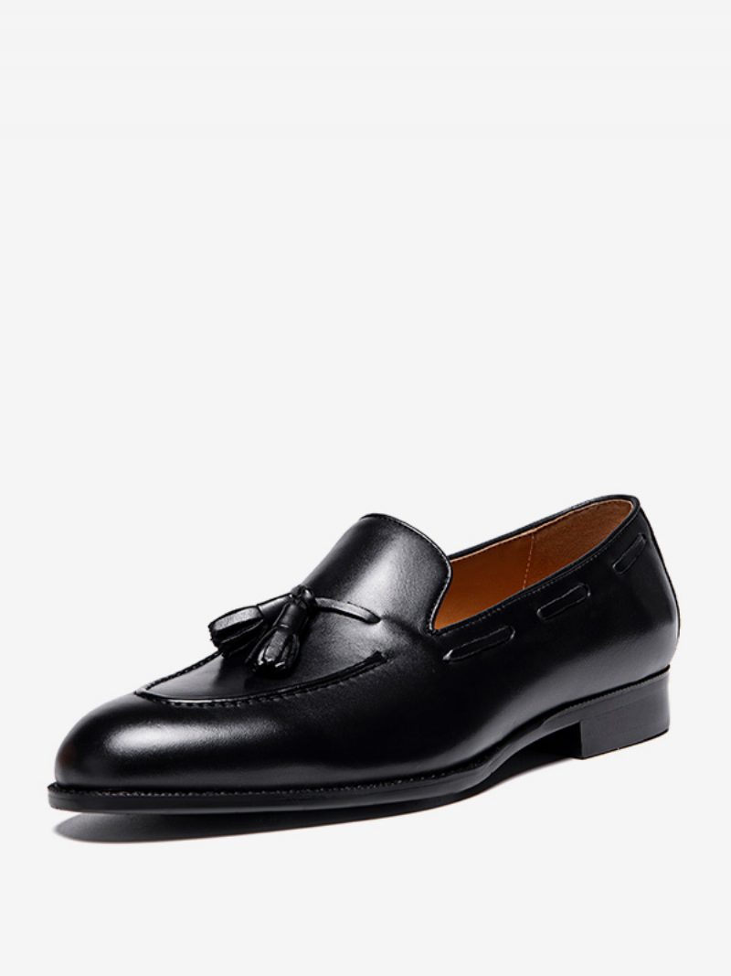 Mne's Loafers Für Herren Rindsleder Slip-on-schuhe Mit Quaste Abschlussball Und Hochzeit - Schwarz