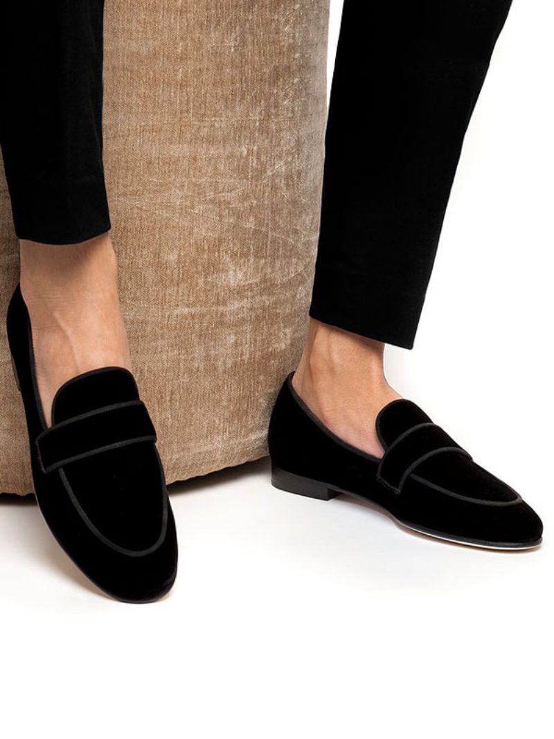 Schwarze Herren-loafer Aus Wildleder Mit Runder Zehenpartie Zum Hineinschlüpfen Für Abschlussball Party Hochzeit - Schwarz