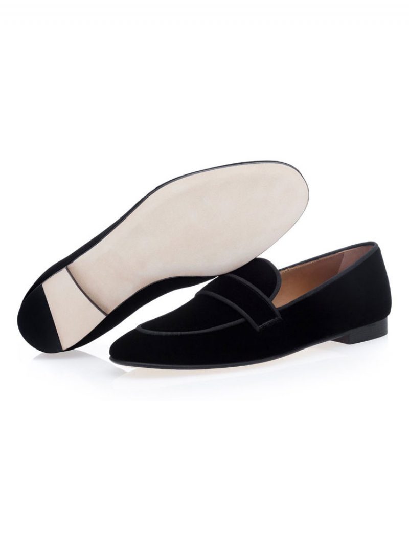 Schwarze Herren-loafer Aus Wildleder Mit Runder Zehenpartie Zum Hineinschlüpfen Für Abschlussball Party Hochzeit - Schwarz