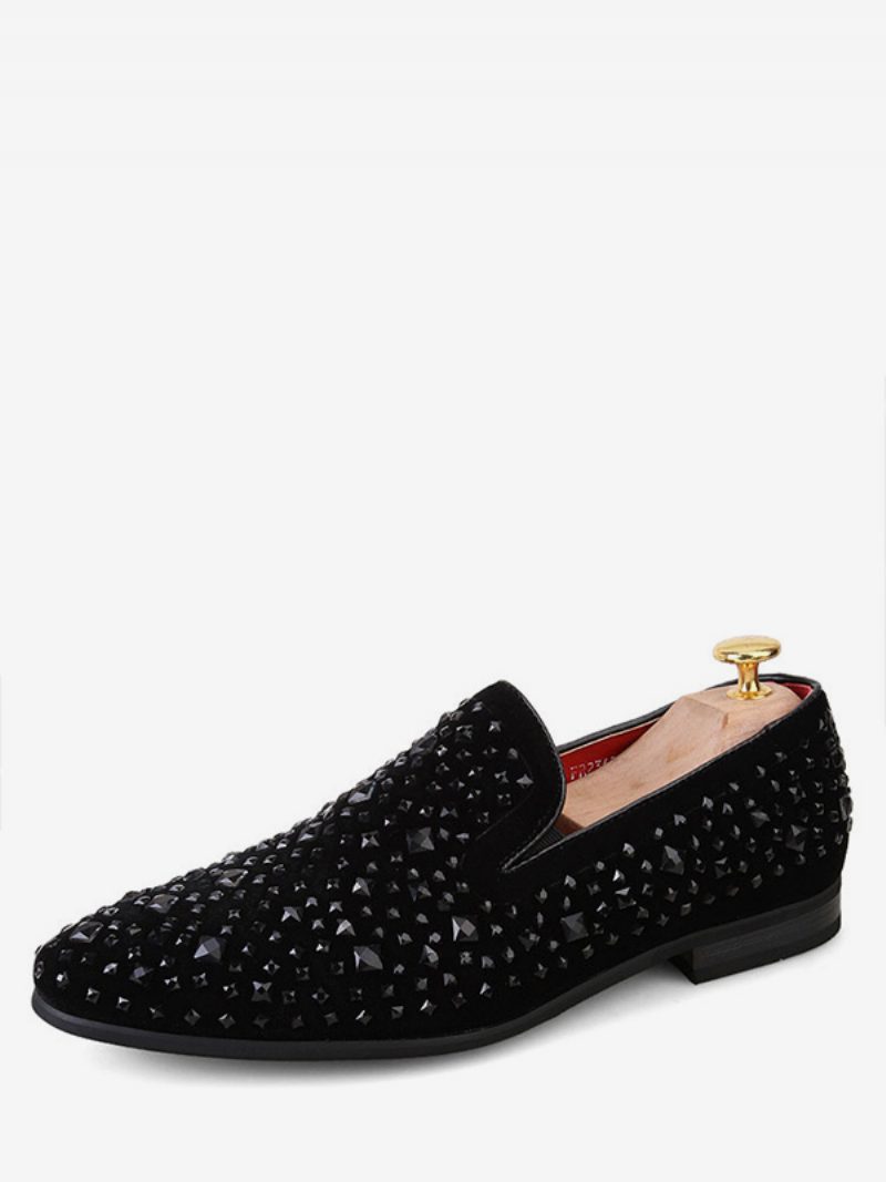 Schwarze Herren-loafer Mit Nieten Und Strasssteinen Zum Hineinschlüpfen Für Kleider Abschlussbälle Hochzeiten