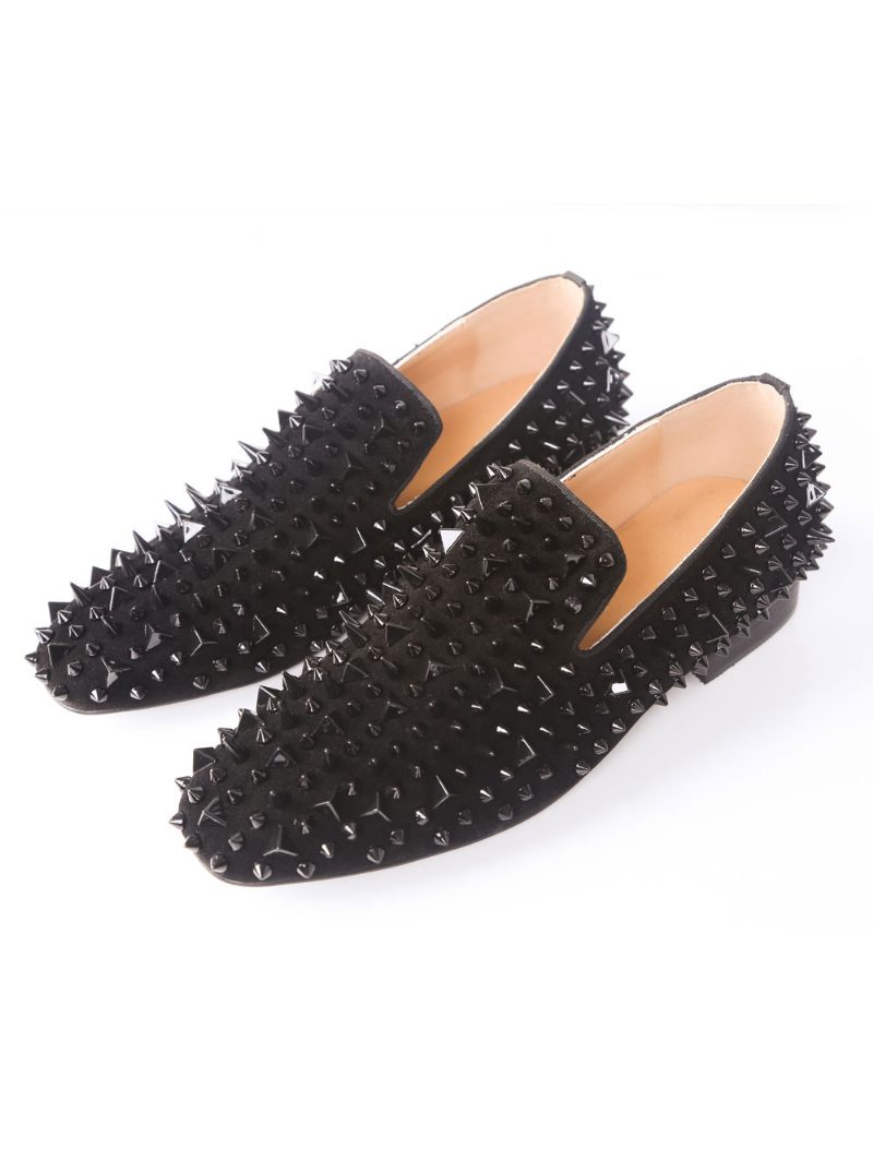 Schwarze Spike-slipper Für Herren Abschlussball Party Hochzeit Schuhe Mit Riverts - Schwarz