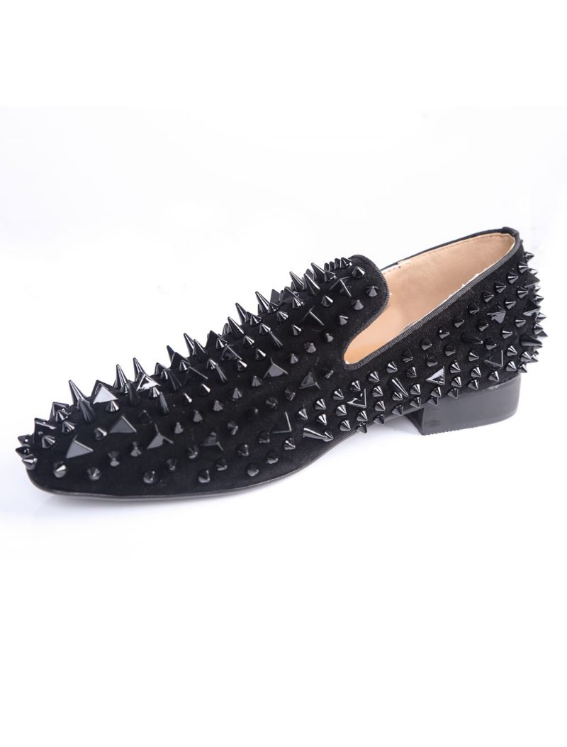 Schwarze Spike-slipper Für Herren Abschlussball Party Hochzeit Schuhe Mit Riverts - Schwarz