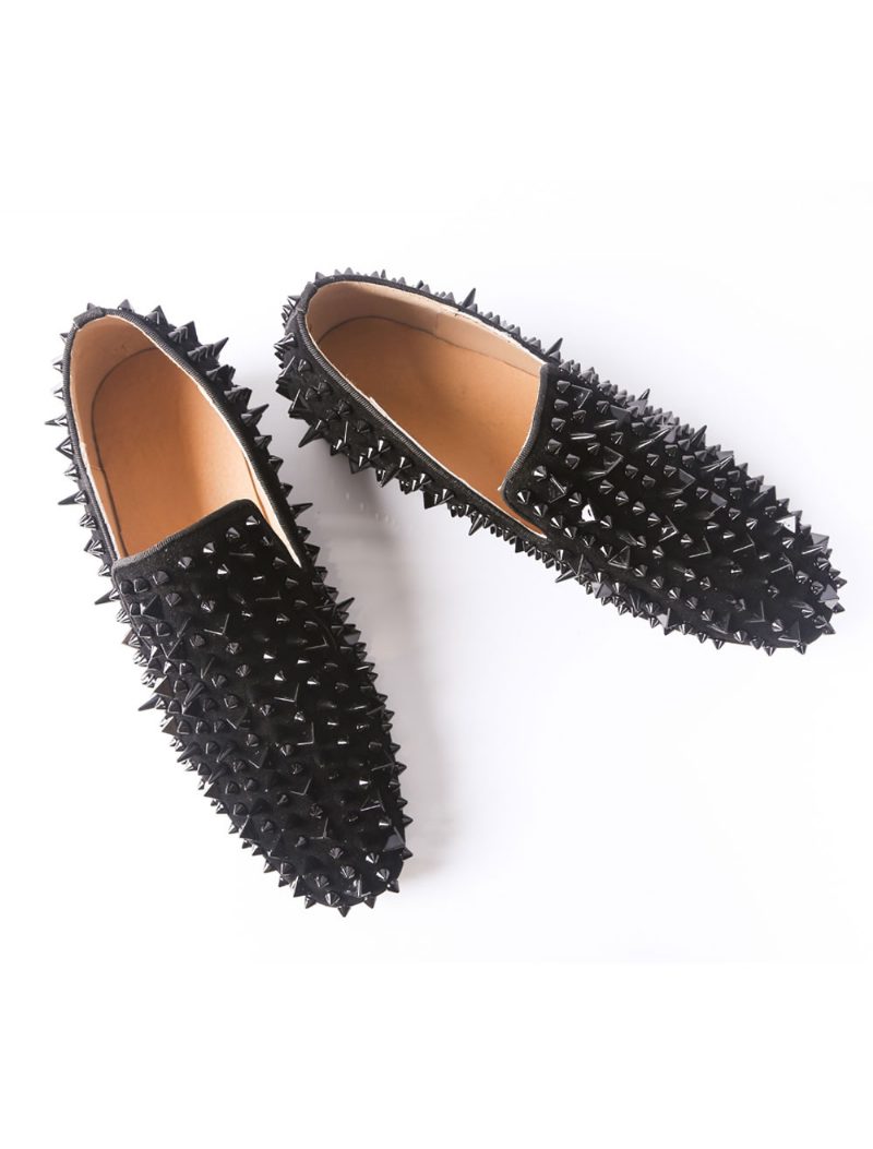 Schwarze Spike-slipper Für Herren Abschlussball Party Hochzeit Schuhe Mit Riverts - Schwarz