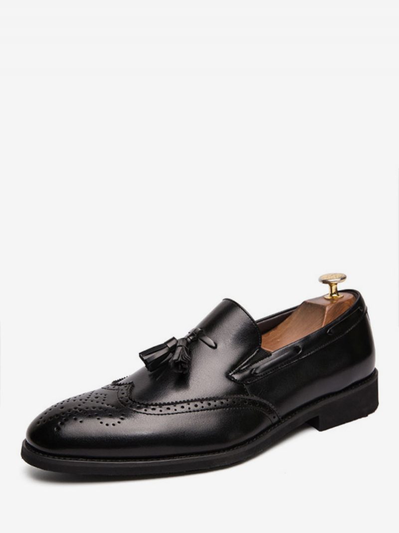 Schwarze Wingtip-loafer-slipper Für Herren Abschlussball Party Hochzeit Mit Quaste - Schwarz