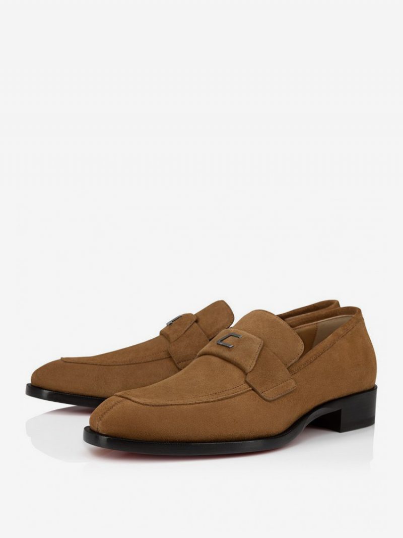 Slip-on-schnalle-artwork-loafer Für Herren Mit Quadratischer Zehenpartie Aus Wildleder Den Abschlussball Und Die Hochzeit - Kaffeebraun