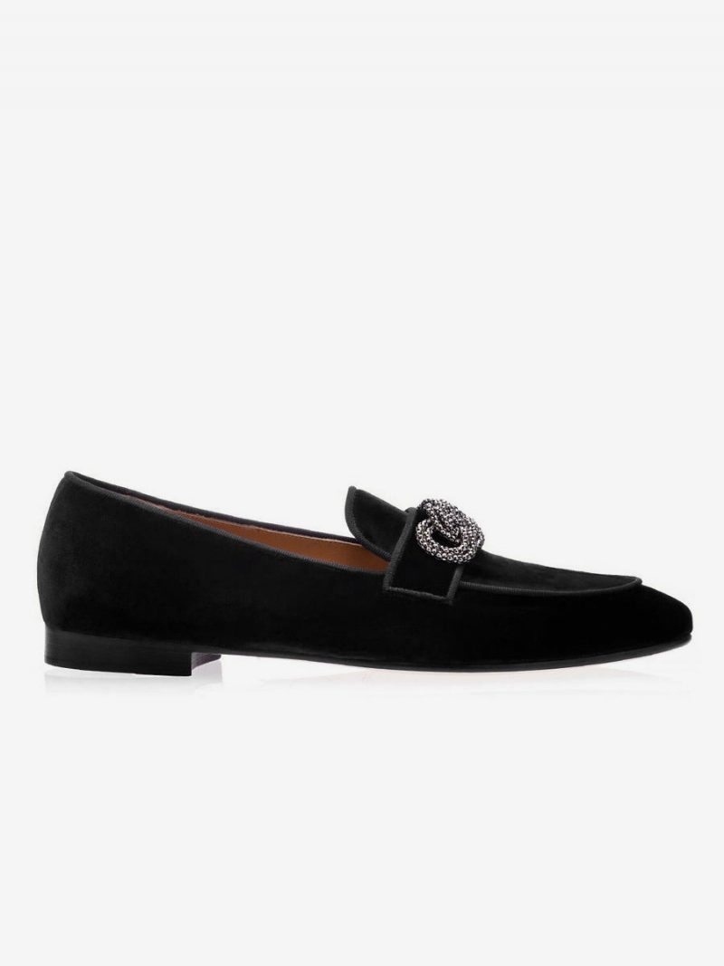 Wildleder-leder-metalldetails Herren-loafer-schuhe Slip-on-ball-hochzeitsschuhe - Schwarz