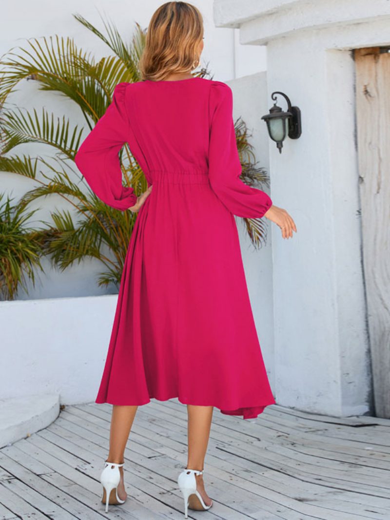 Damen-maxikleid Mit Juwelenausschnitt Langen Ärmeln Langes Kleid - Rose