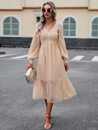 Damen-midikleid Geschichtet V-ausschnitt Lange Ärmel Herbstkleider