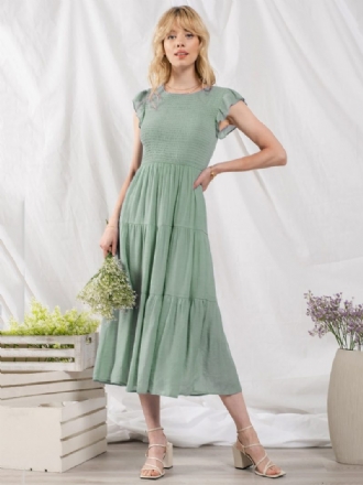 Damen-partykleid Baumwollmischung Lässig Juwel-ausschnitt Kurze Ärmel Sommer-midikleid