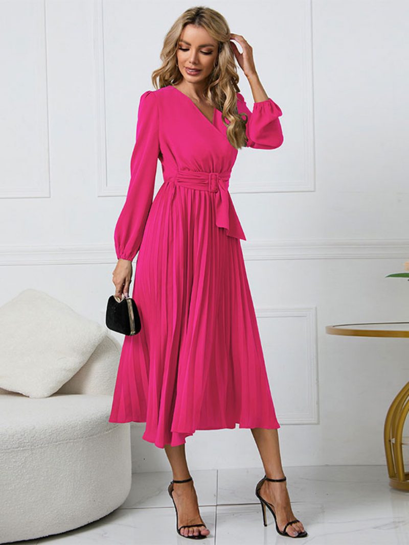 Damen-skaterkleider Mit V-ausschnitt Grün Sexy Lange Ärmel Fit-and-flare-kleid - Rose