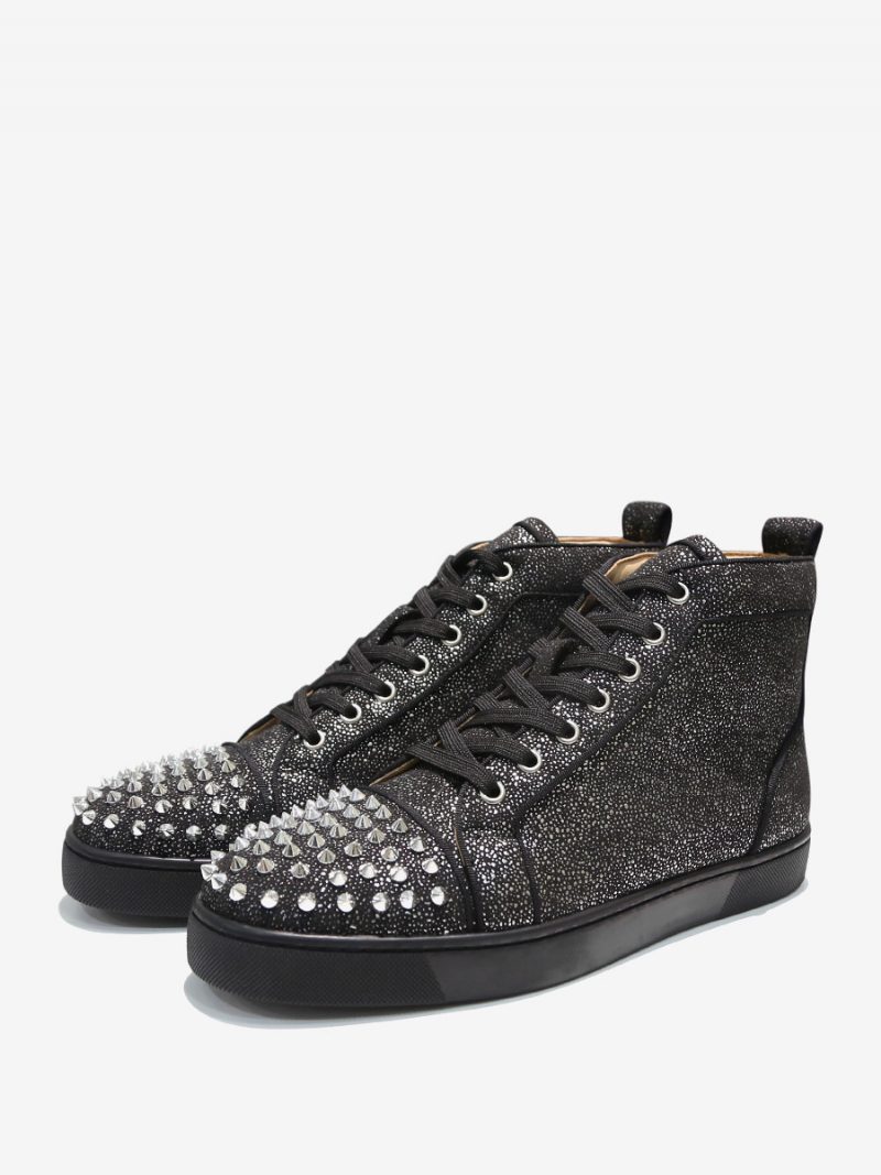 2024 Herren Schwarze High-top-sneakers Für Abschlussball Und Party Mit Spikes