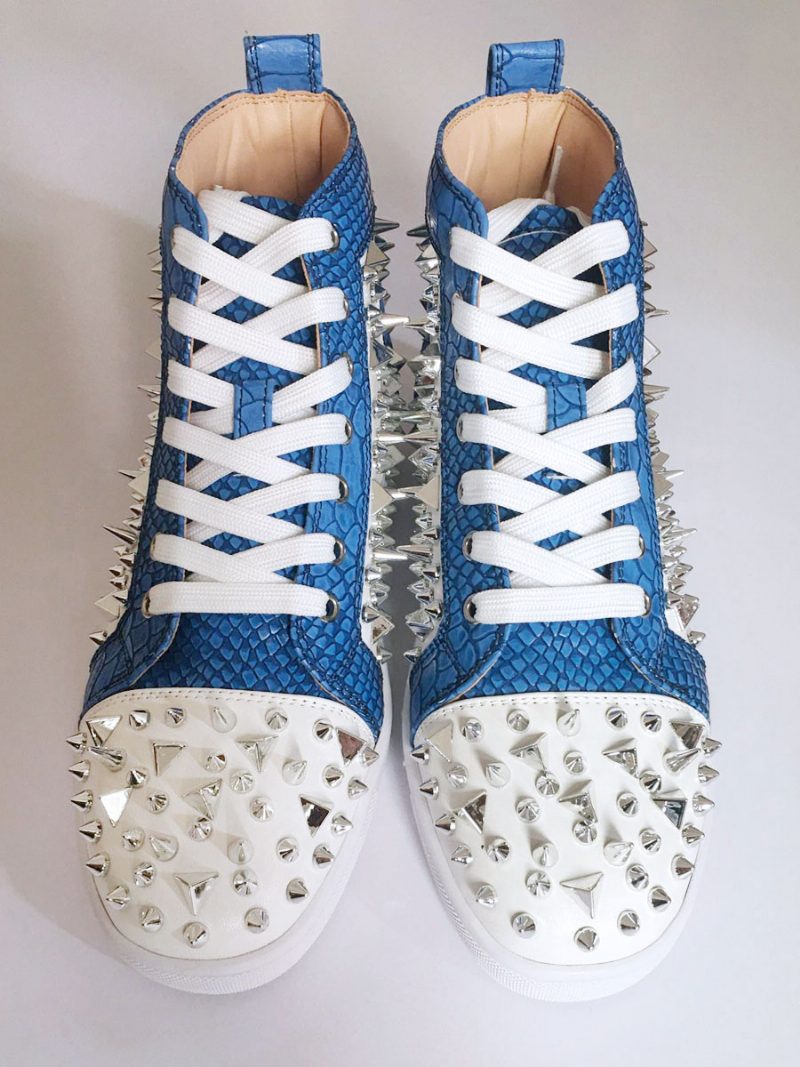 Blaue Flache Skate-board-schuhe Für Herren Hohe Sneakers Mit Spikes Abschlussball-party-schuhe - Blau