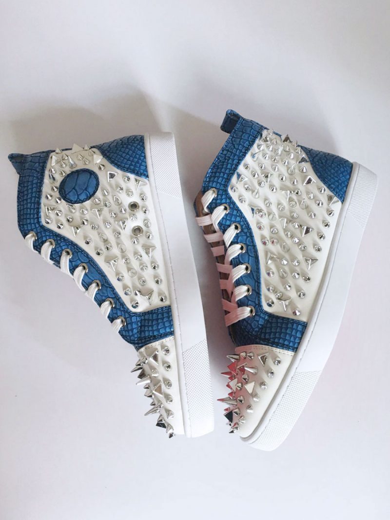 Blaue Flache Skate-board-schuhe Für Herren Hohe Sneakers Mit Spikes Abschlussball-party-schuhe - Blau