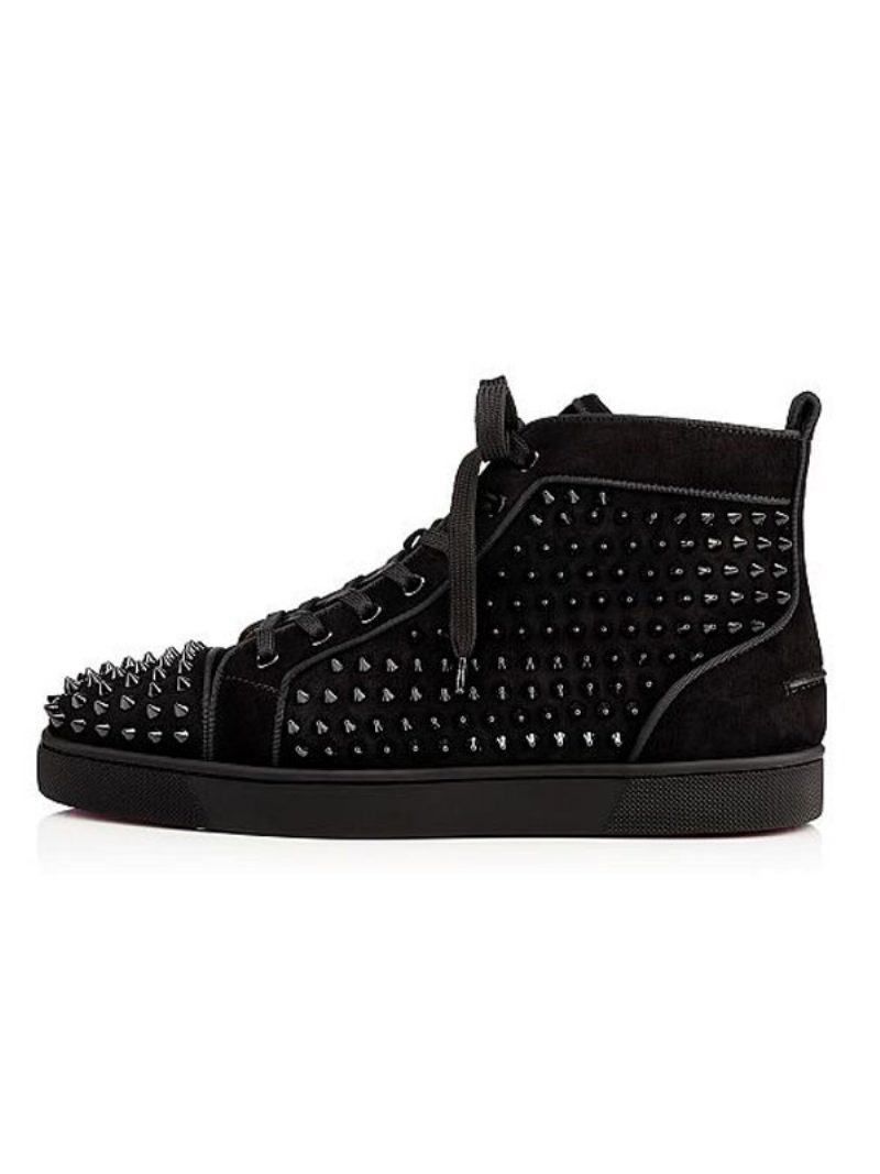 Flache High-top-sneaker Für Herren Aus Schwarzem Wildleder Skateboard-schuhe Mit Nieten - Schwarz