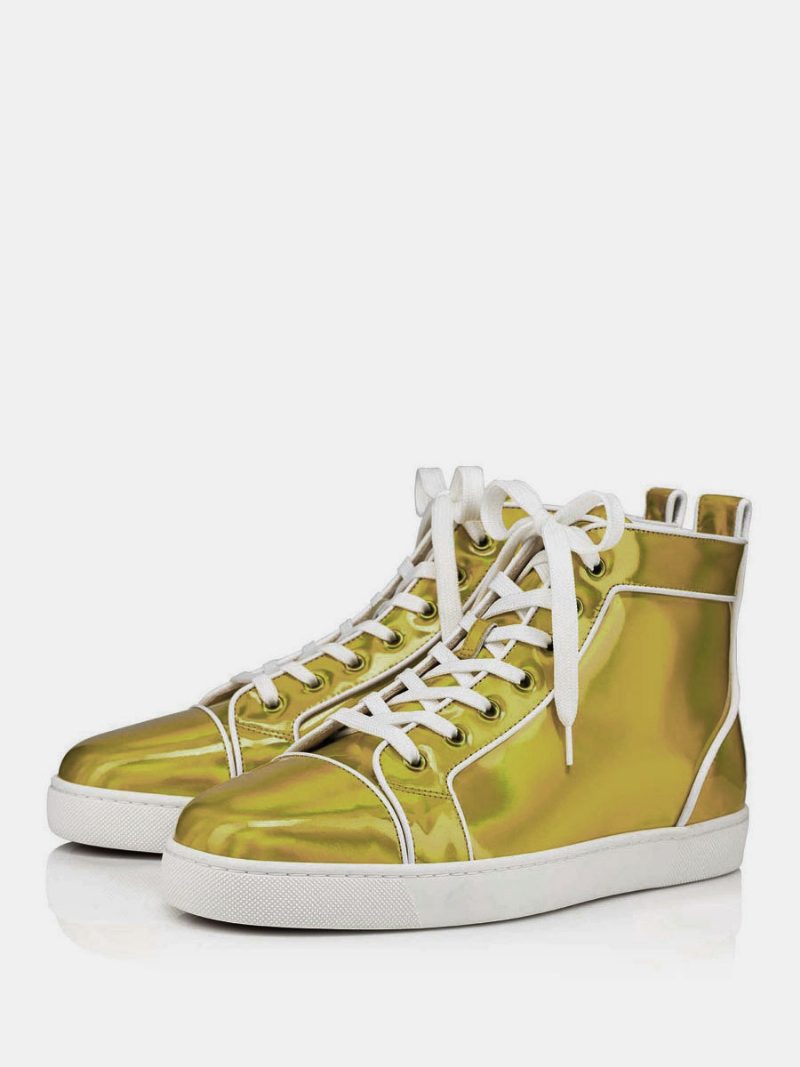 Goldene Metallic-schnür-high-top-sneaker Für Herren