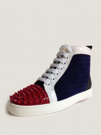 Herren-high-top-sneaker Aus Marineblauem Leder Mit Nieten