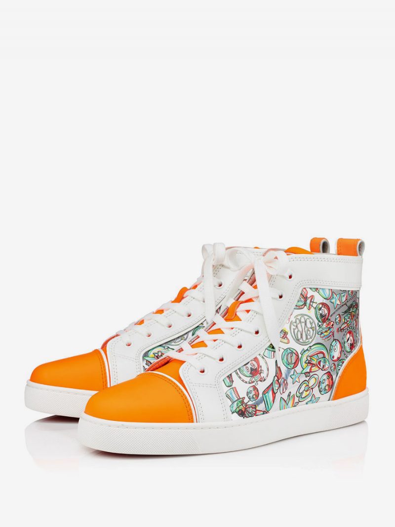 Herren-high-top-sneaker Für Abschlussball Und Party Orangefarbene High-top-sneaker Zum Schnüren Mit Runder Zehenpartie Artwork-print