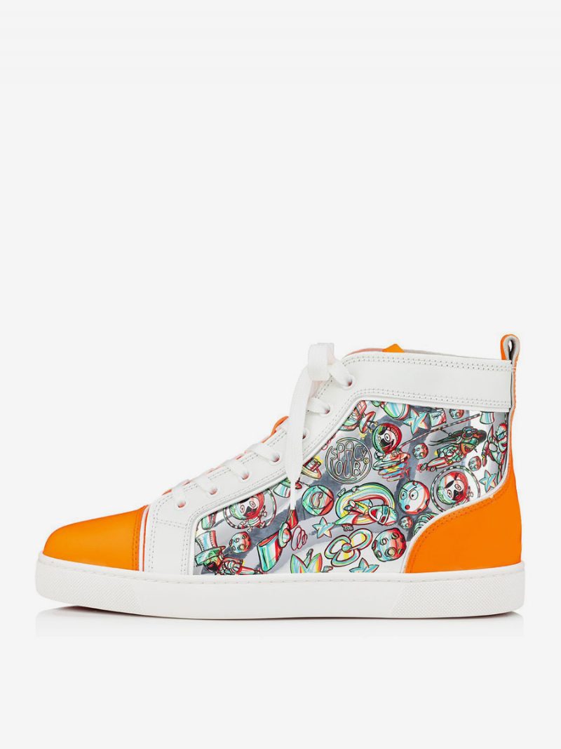 Herren-high-top-sneaker Für Abschlussball Und Party Orangefarbene High-top-sneaker Zum Schnüren Mit Runder Zehenpartie Artwork-print - Orange