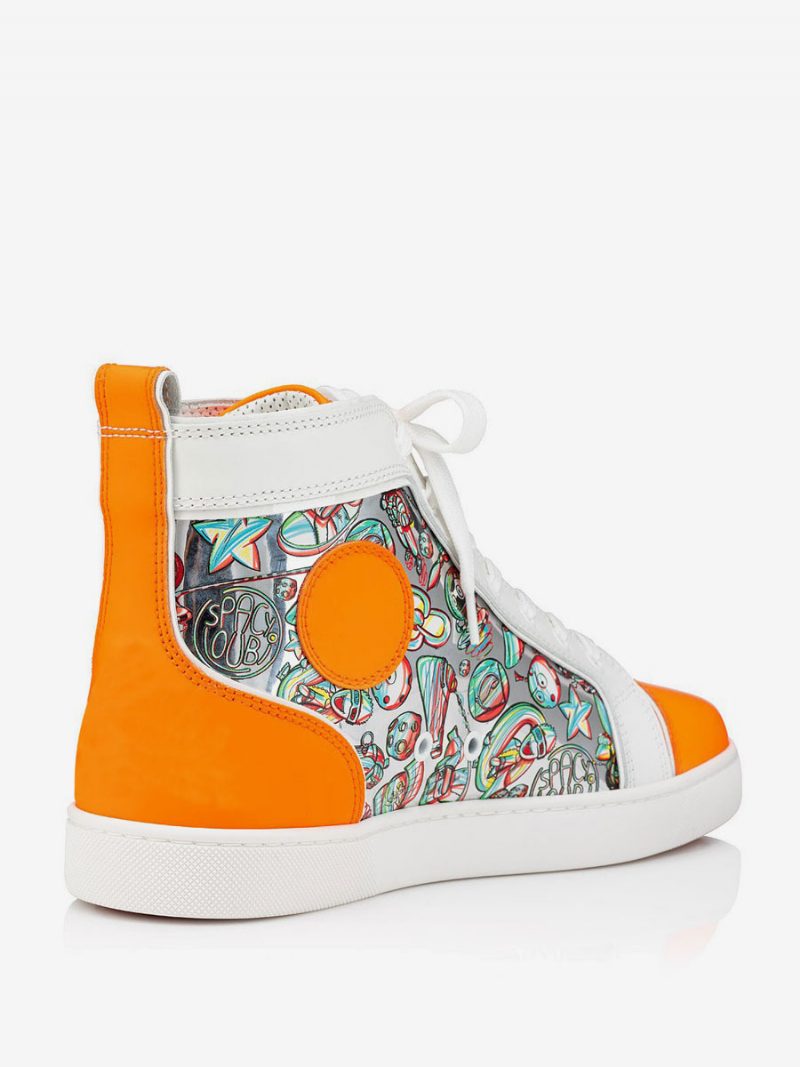 Herren-high-top-sneaker Für Abschlussball Und Party Orangefarbene High-top-sneaker Zum Schnüren Mit Runder Zehenpartie Artwork-print - Orange