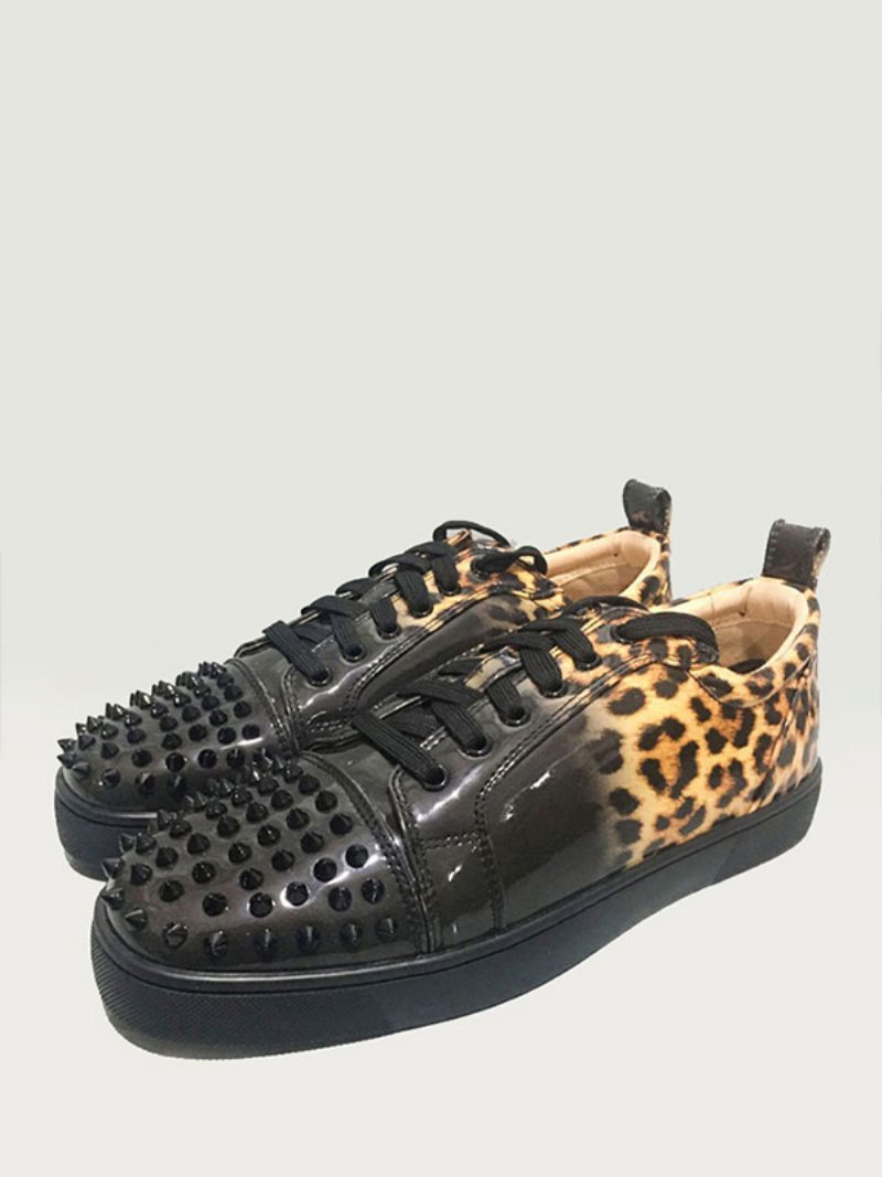 Herren-low-top-sneaker Zum Schnüren Mit Leopardenmuster Und Spikes Abschlussball- Partyschuhe