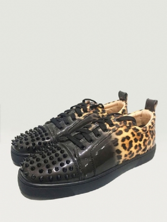 Herren-low-top-sneaker Zum Schnüren Mit Leopardenmuster Und Spikes Abschlussball- Partyschuhe