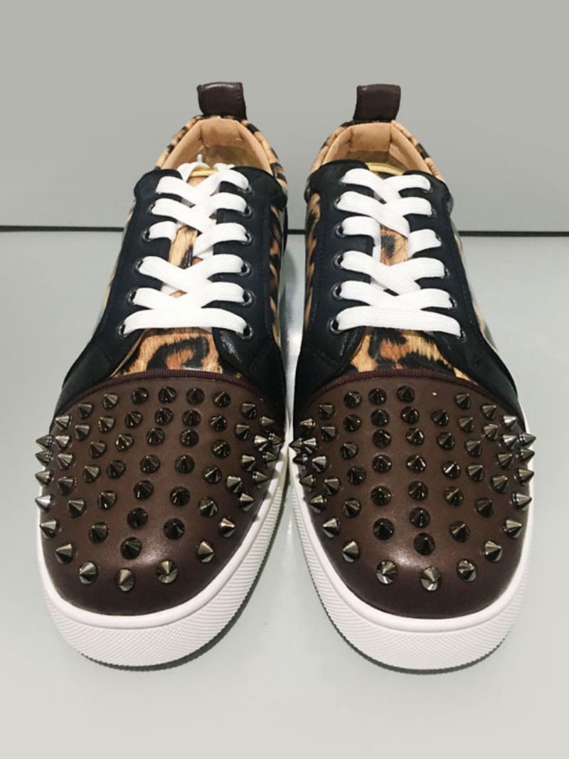 Herren-low-top-sneaker Zum Schnüren Mit Leopardenmuster Und Spikes Abschlussball- Partyschuhe - Schwarz