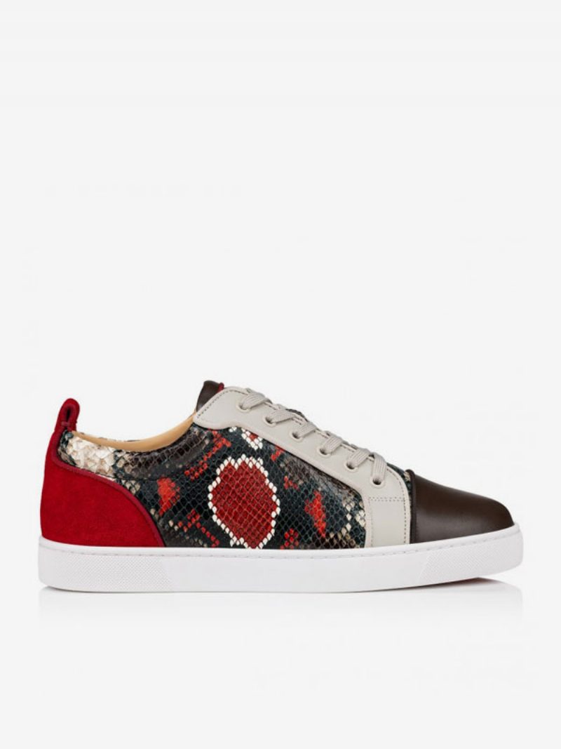 Herren-skate-sneaker Mit Patchwork-sanke-muster Schnür-sneaker - Burgund