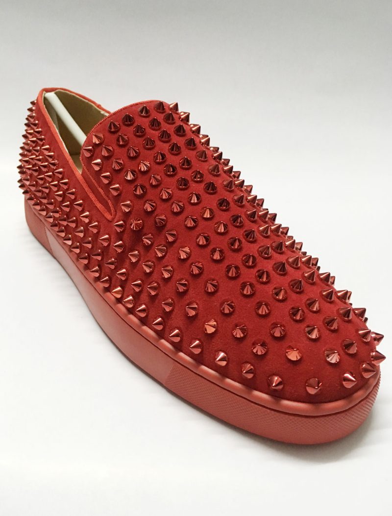 Herren-slip-on-sneaker Aus Rotem Wildleder Mit Spikes Für Herren - Rot