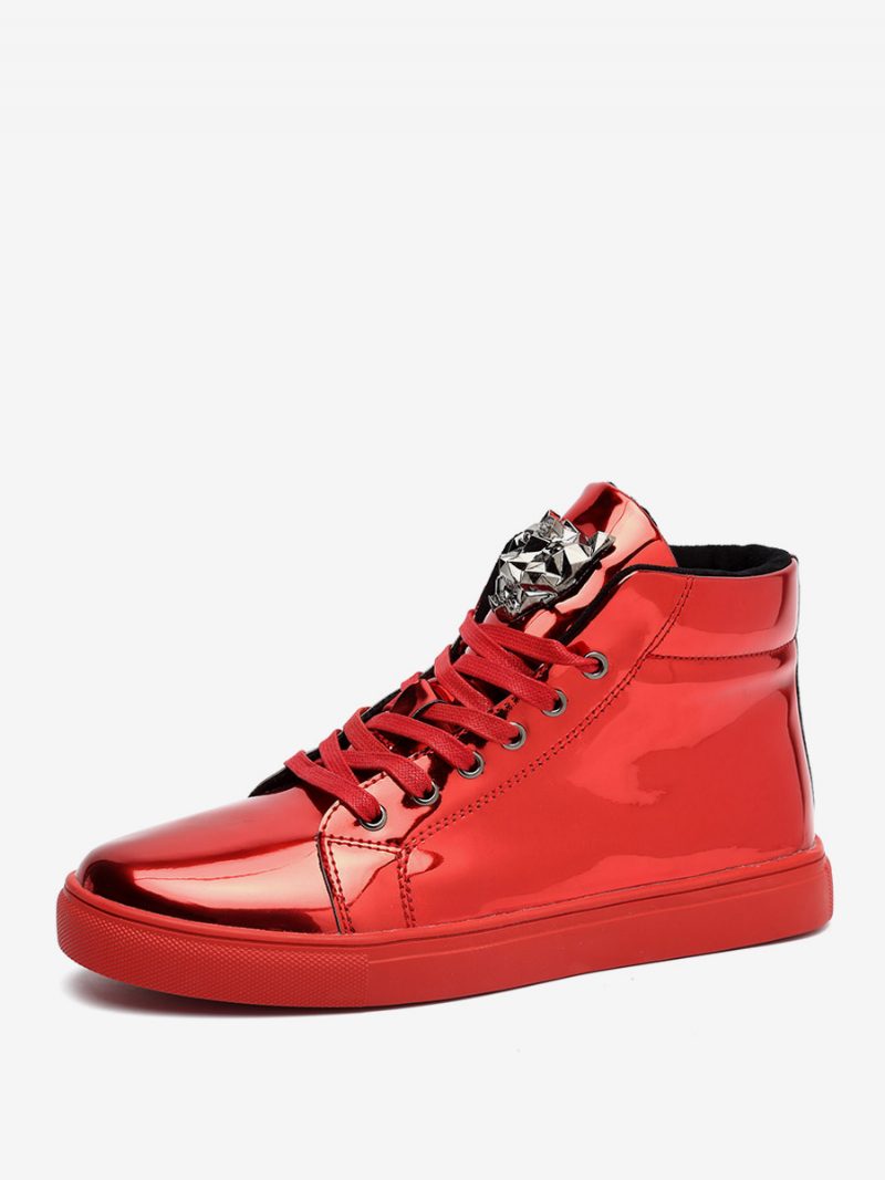 Herren-sneaker Aus Gemütlichem Lackleder Mit Runder Zehenpartie Und Metalldetails - Rot